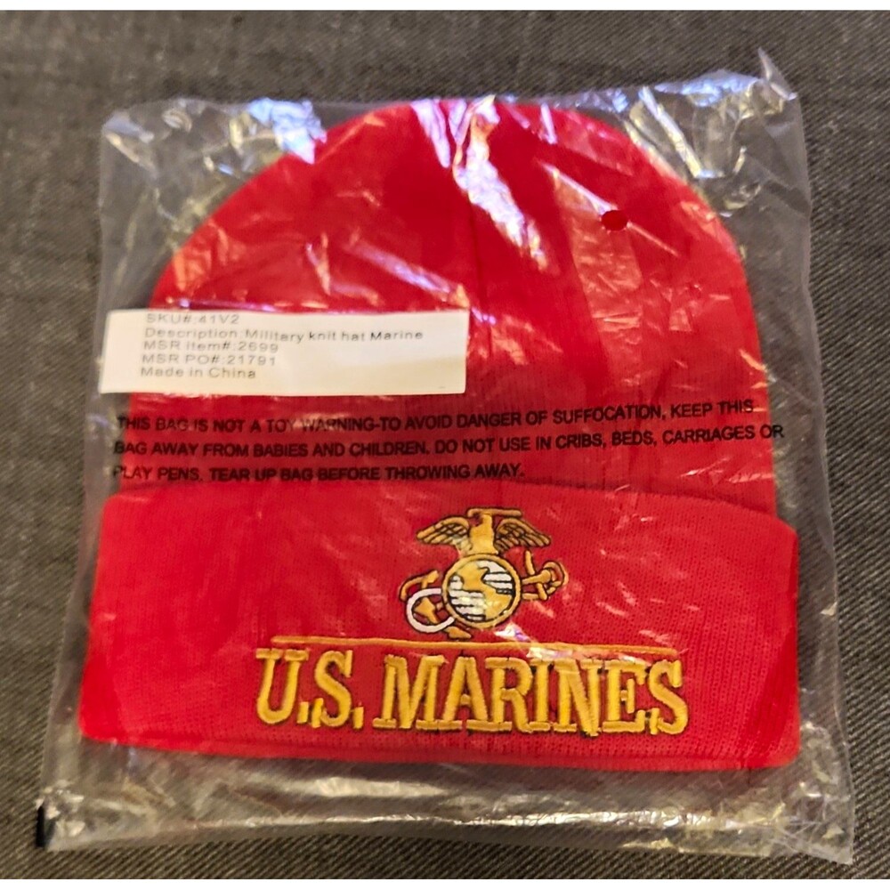 Red U.S. Marines Embroidered Logo Stretch Knit Beanie Hat Cap One Size